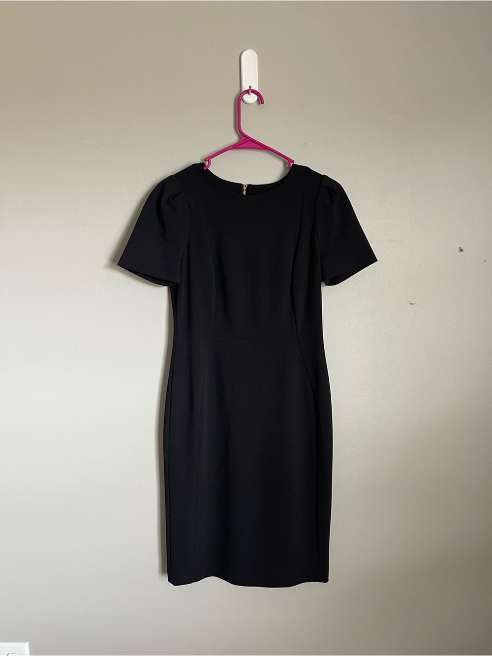 CALVIN KLEIN | Black Short-Sleeve Sheath Midi Dress Sz 6